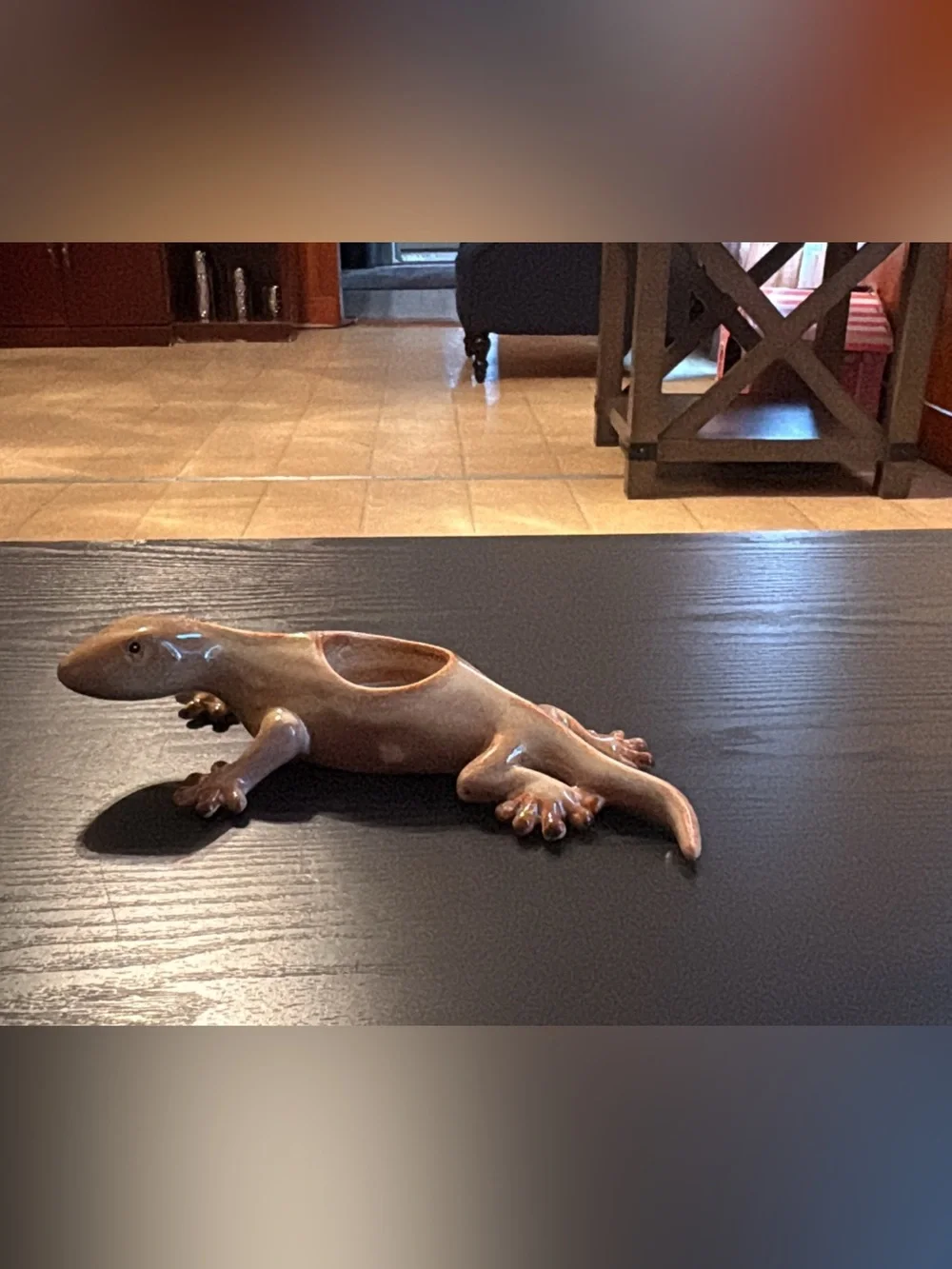 PartyLite Tropical Gecko Tealight Candle Holder Glazed Beige Ceramic 9.5”